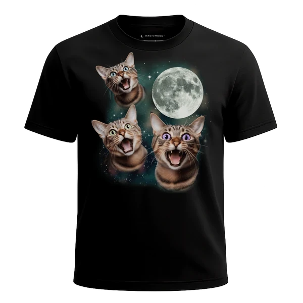 Three Tabby Cat Moon cosmic t-shirt
