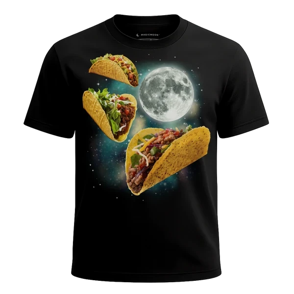 Three Tacos Moon cosmic t-shirt