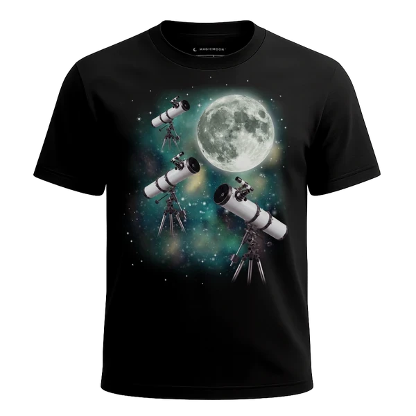 Three Telescope Moon cosmic t-shirt