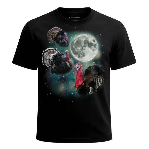 Three Turkey Moon cosmic t-shirt