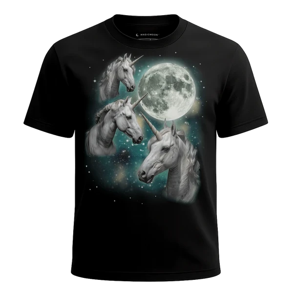 Three Unicorn Moon cosmic t-shirt