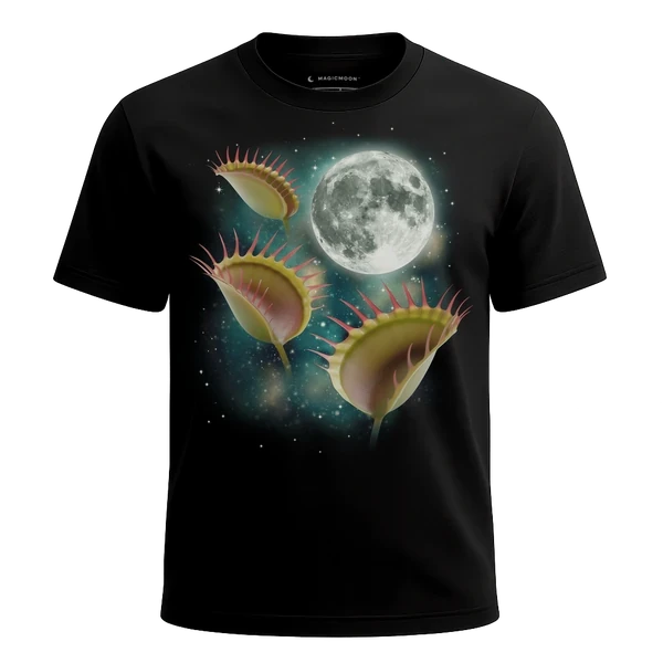 Three Venus Flytrap Moon cosmic t-shirt