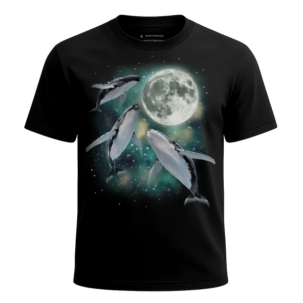 Three Whale Moon cosmic t-shirt