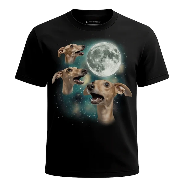 Three Whippet Moon cosmic t-shirt