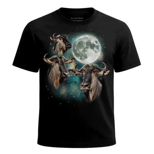 Three Wildebeest Moon cosmic t-shirt