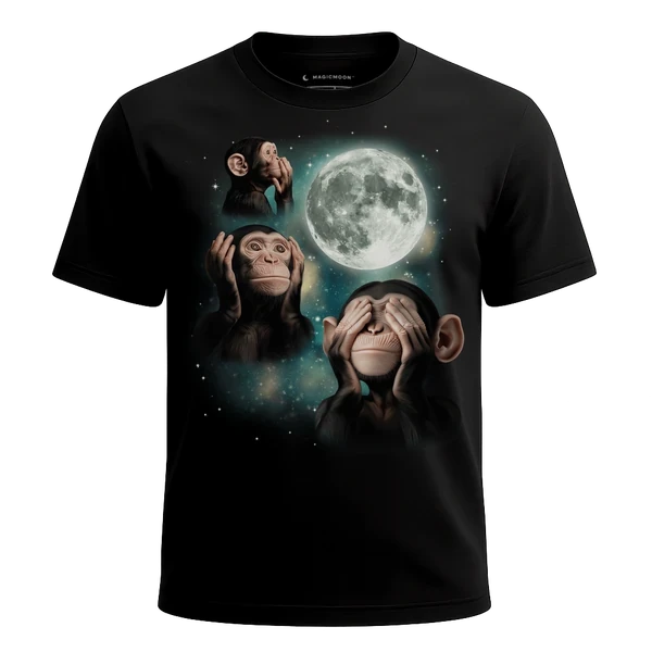 Three Wise Monkeys Moon cosmic t-shirt