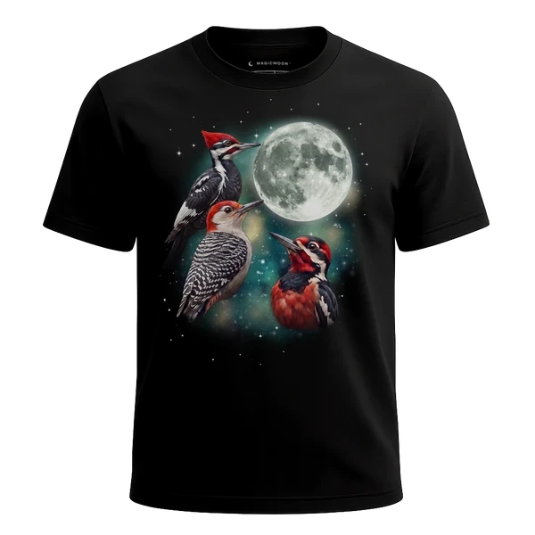 Three Woodpecker Moon cosmic t-shirt