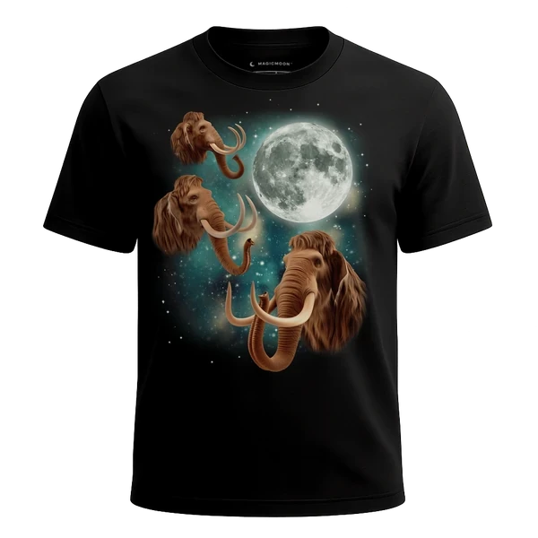 Three Woolly Mammoth Moon cosmic t-shirt