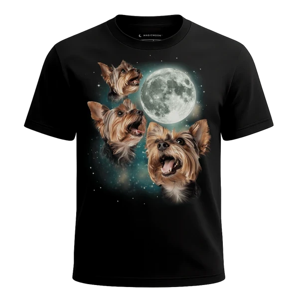 Three Yorkshire Terrier Moon cosmic t-shirt