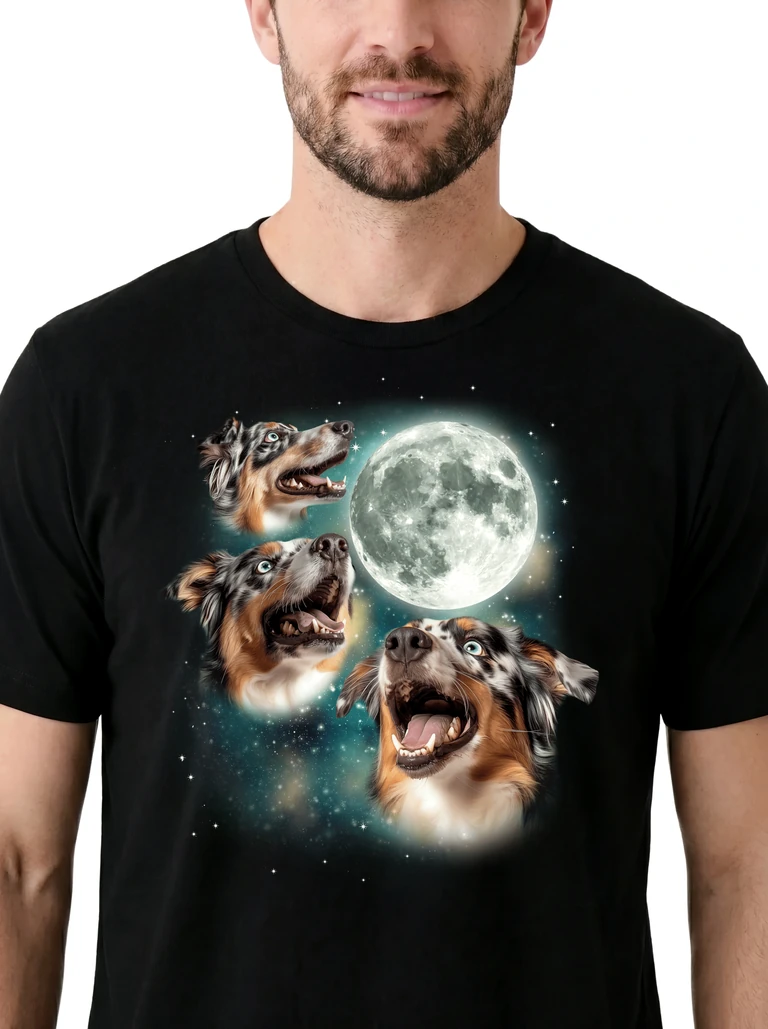 Three Australian Shepherd Blue Merle Moon on model m1-3